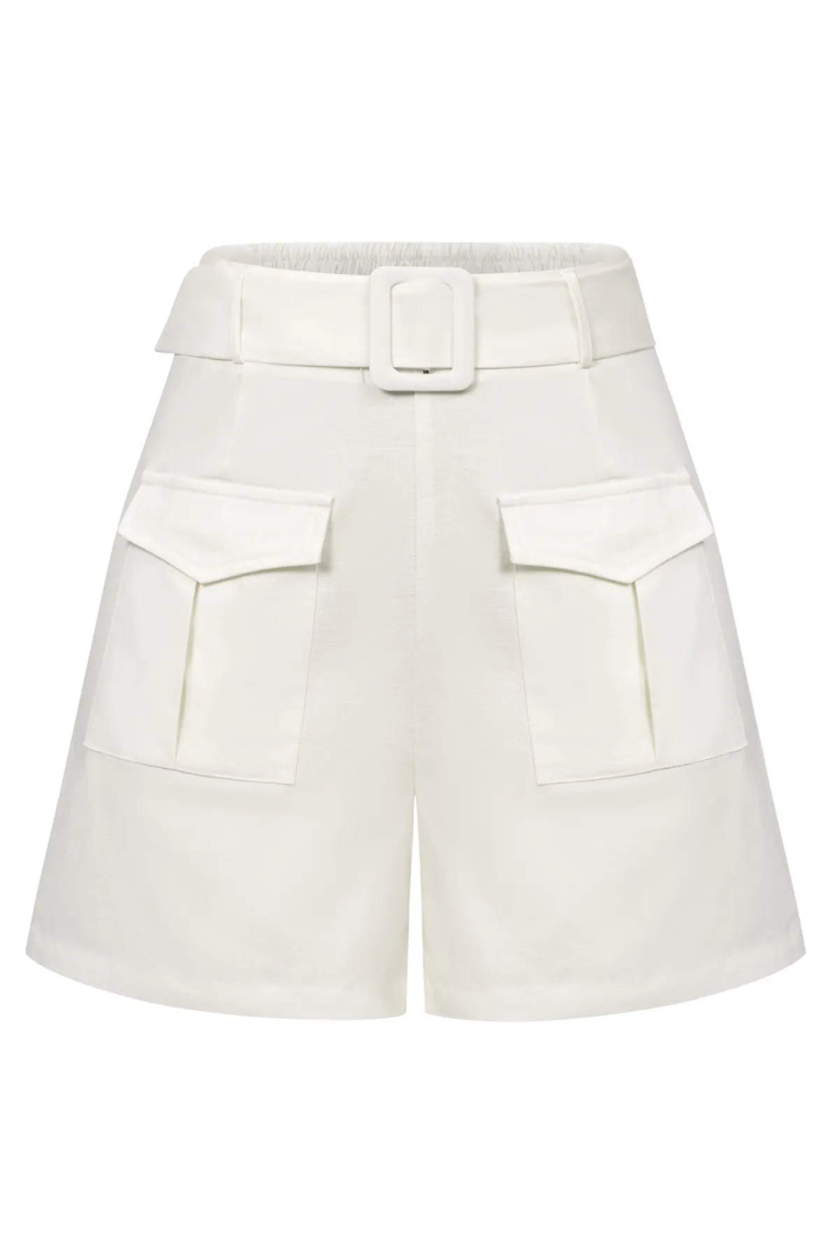 Women Cotton Shorts with Belt Casual Elastic High Waist Short Pants