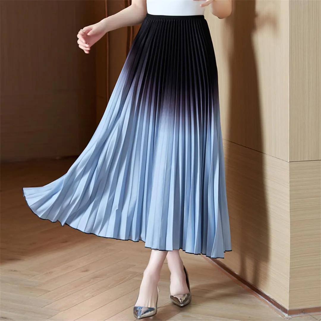 Women Elastic Waist Big Swing Pleated A-Line Long Skirt Vintage Party Skirts