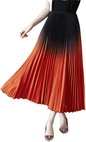 Women Elastic Waist Big Swing Pleated A-Line Long Skirt Vintage Party Skirts