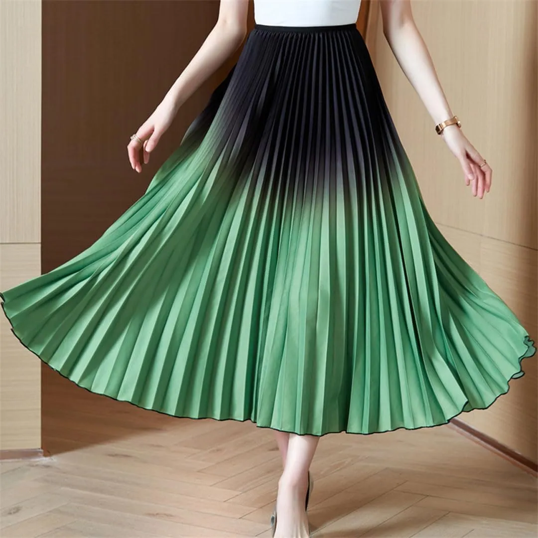 Women Elastic Waist Big Swing Pleated A-Line Long Skirt Vintage Party Skirts
