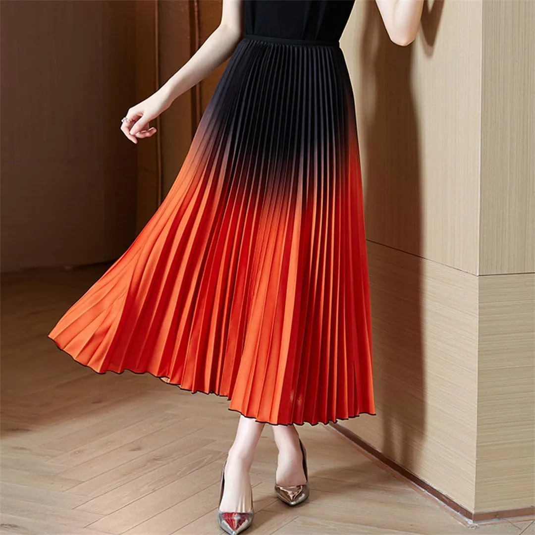 Women Elastic Waist Big Swing Pleated A-Line Long Skirt Vintage Party Skirts