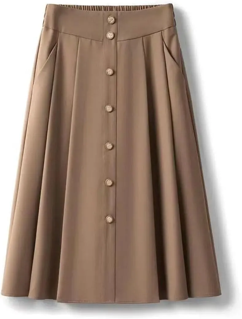 Women High-Waisted Skirt Slim Pleated Mid-Length A-Line Skirt