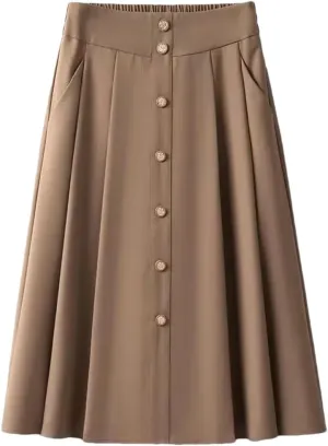 Women High-Waisted Skirt Slim Pleated Mid-Length A-Line Skirt