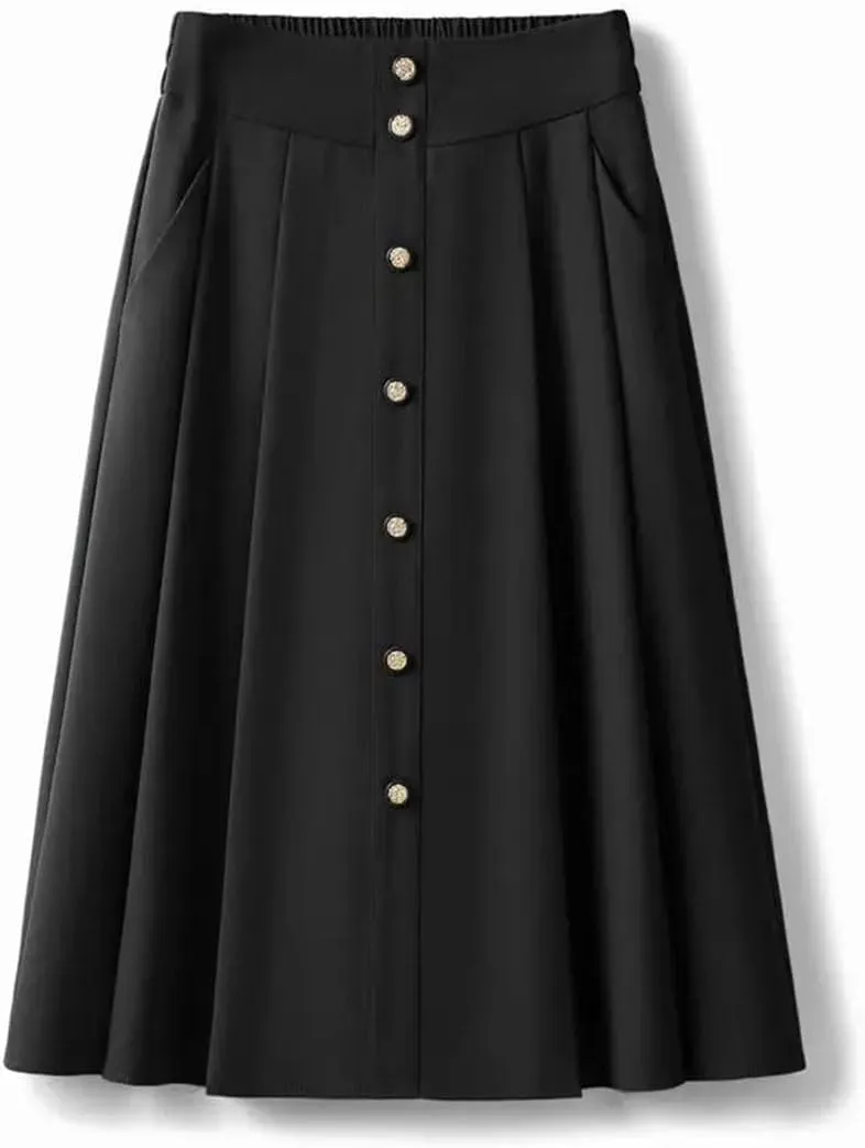 Women High-Waisted Skirt Slim Pleated Mid-Length A-Line Skirt
