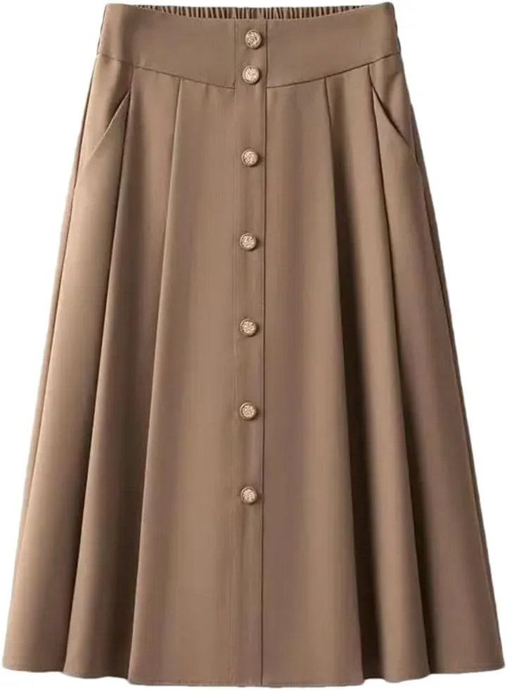 Women High-Waisted Skirt Slim Pleated Mid-Length A-Line Skirt