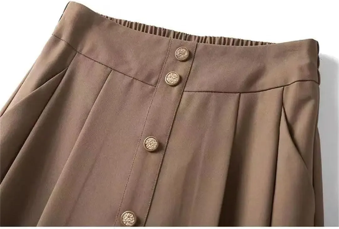 Women High-Waisted Skirt Slim Pleated Mid-Length A-Line Skirt