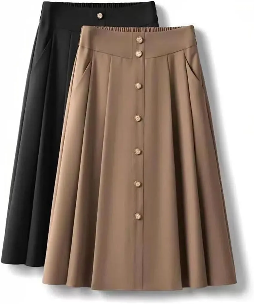 Women High-Waisted Skirt Slim Pleated Mid-Length A-Line Skirt