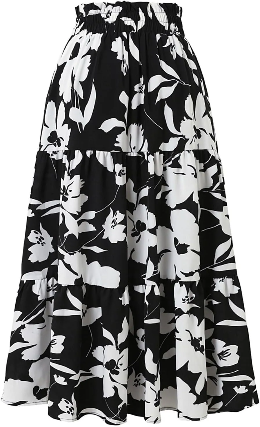 Women Maxi Skirt Floral Tiered Pleated Skirt Flowy Swing High Waisted Go Outing Clothes