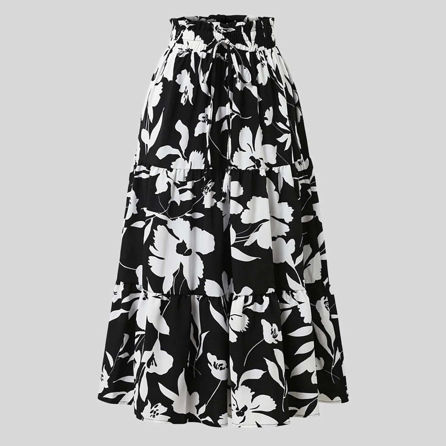 Women Maxi Skirt Floral Tiered Pleated Skirt Flowy Swing High Waisted Go Outing Clothes