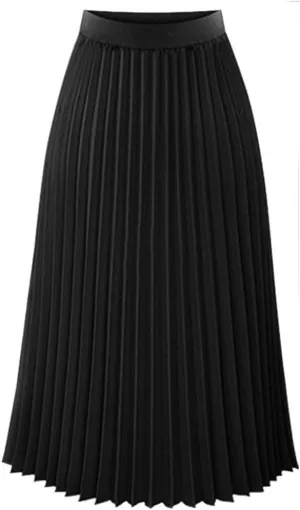 Women Pleated Skirt Elegant Maxi Skirt A Line Long Skirt Summer Casual Pleated Midi Dress