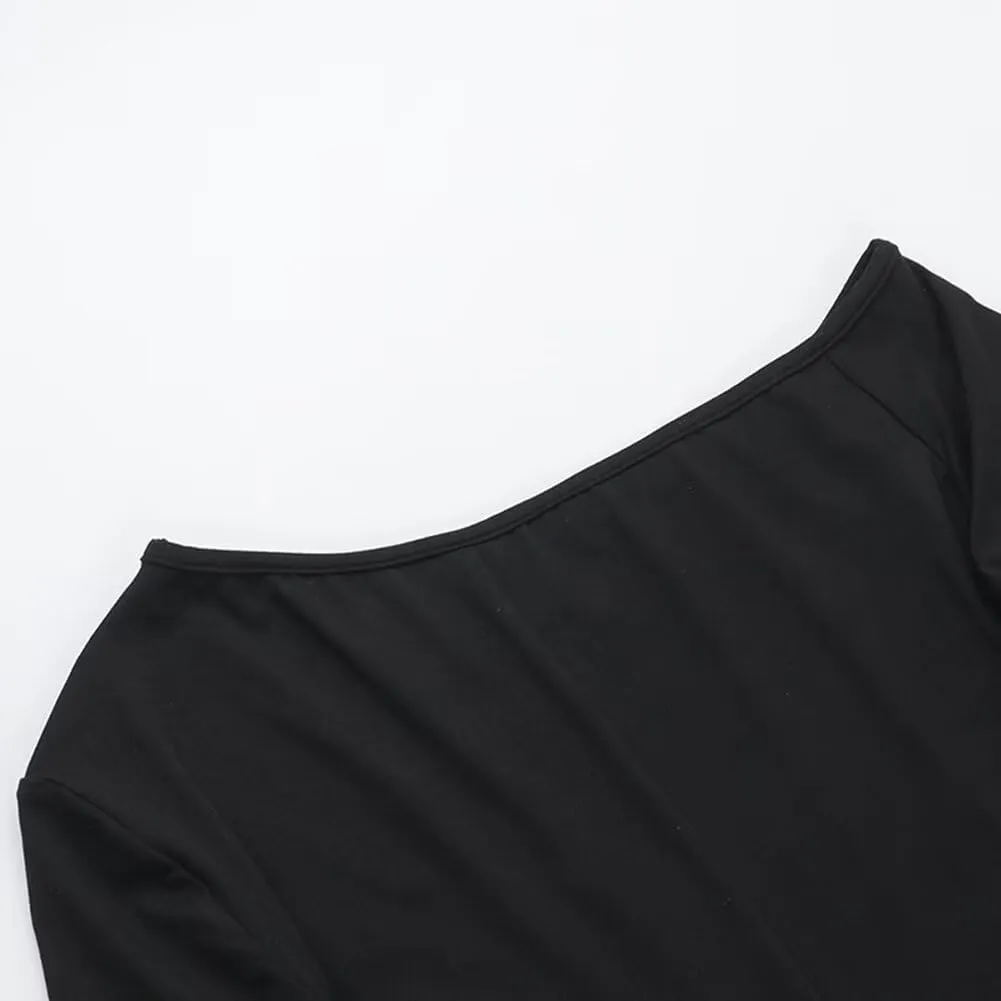 Women Sexy One Shoulder Hollow Out Bodycon Jumpsuit Long Sleeve One Piece Outfits Romper