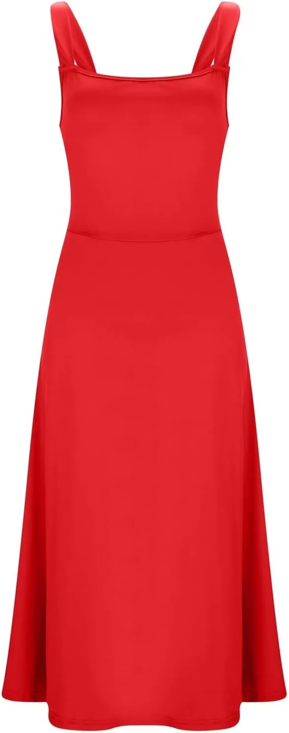 Women's 2025 Sun Dresses Women Summer Casual Flowy U Neck Maxi Dress Backless Drawstring Beach Long Dresses Midi Tank Dress