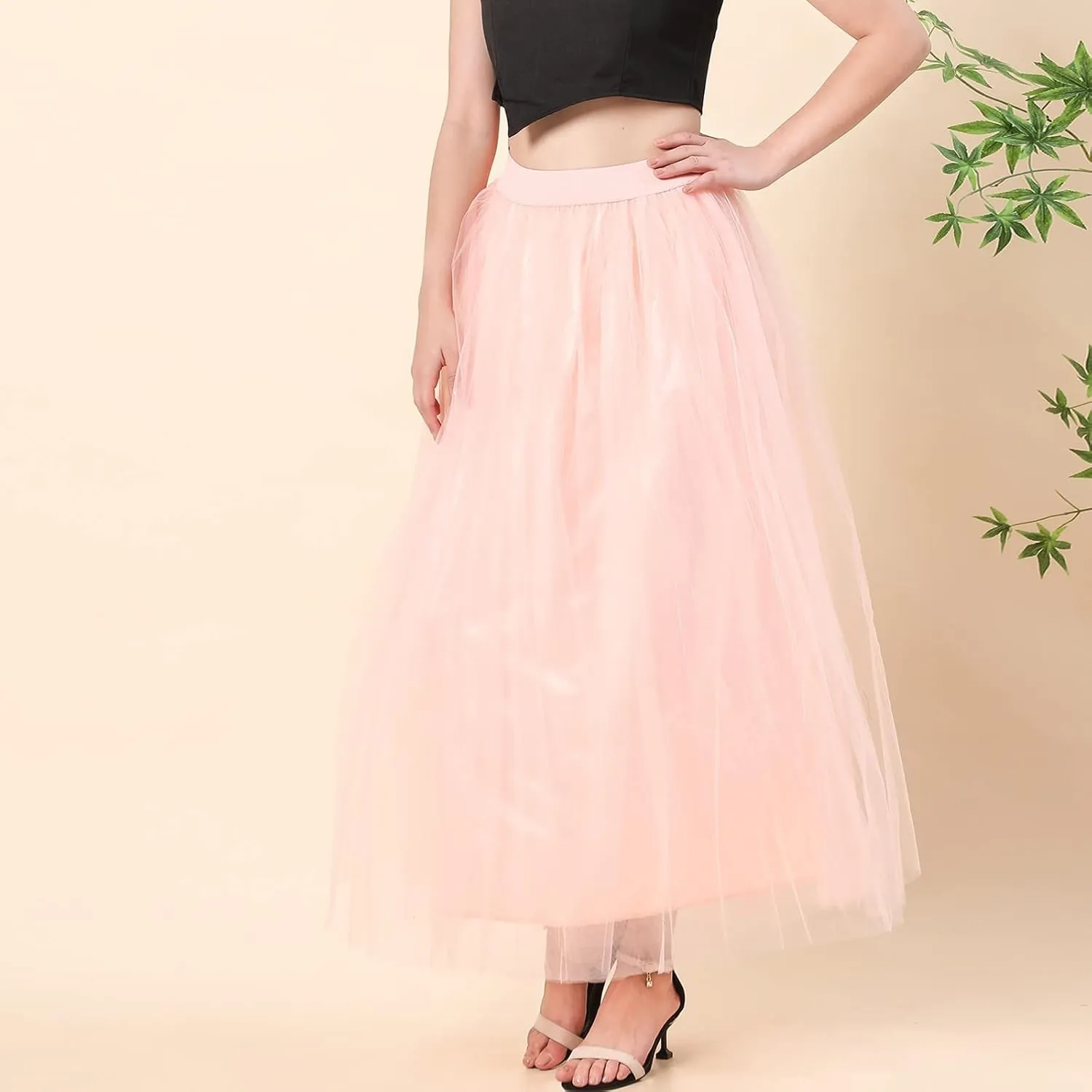 Women's A-Line High Waisted Midi Skirt Womens Long Tulle Skirt Pleated A Line Skirt High Waist Elastic Mesh Flowy
