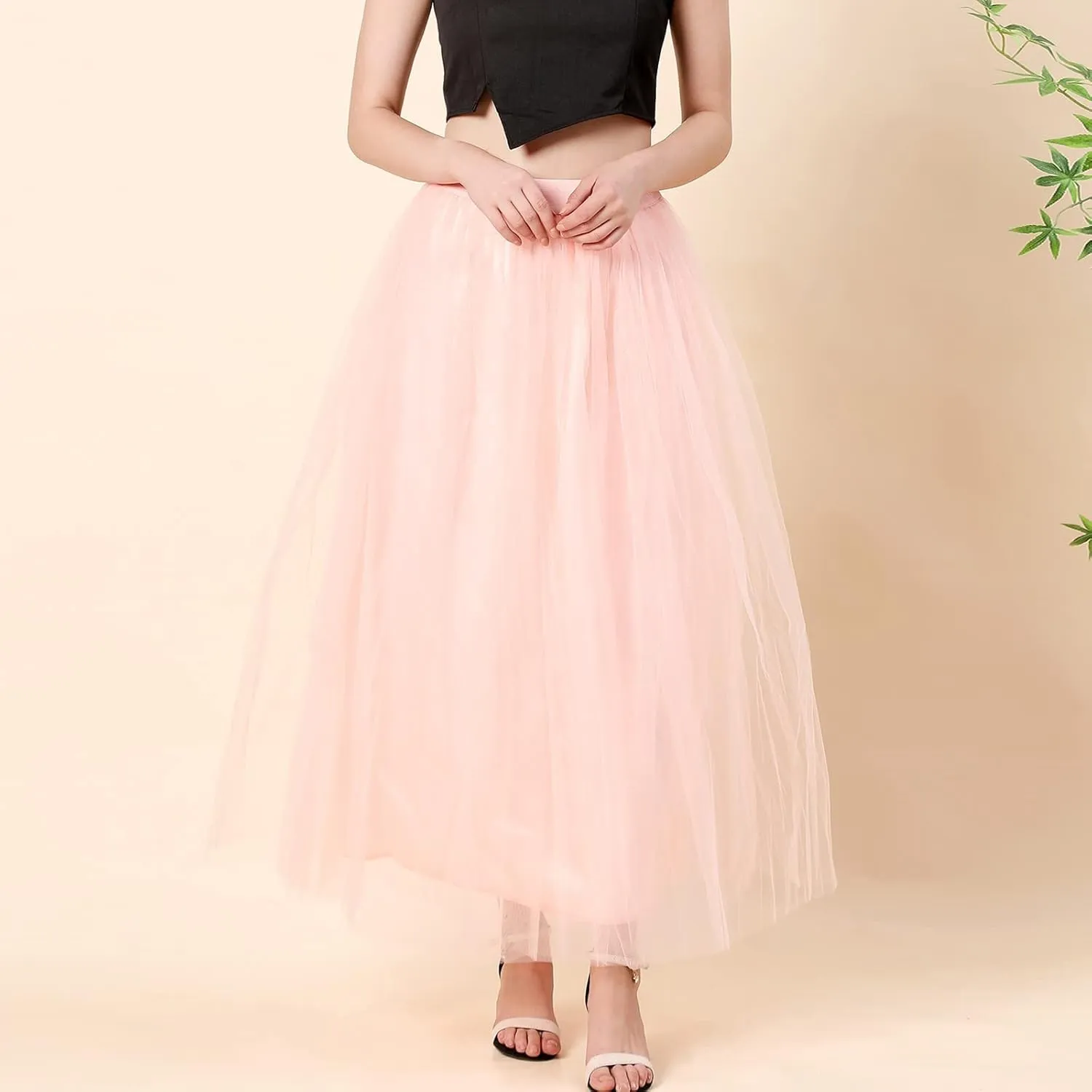 Women's A-Line High Waisted Midi Skirt Womens Long Tulle Skirt Pleated A Line Skirt High Waist Elastic Mesh Flowy