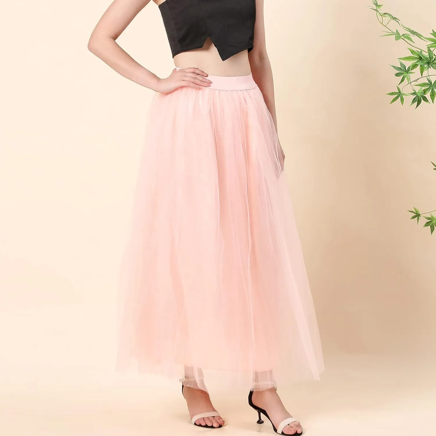 Women's A-Line High Waisted Midi Skirt Womens Long Tulle Skirt Pleated A Line Skirt High Waist Elastic Mesh Flowy
