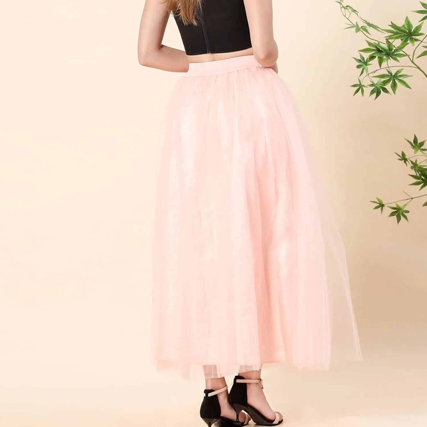 Women's A-Line High Waisted Midi Skirt Womens Long Tulle Skirt Pleated A Line Skirt High Waist Elastic Mesh Flowy