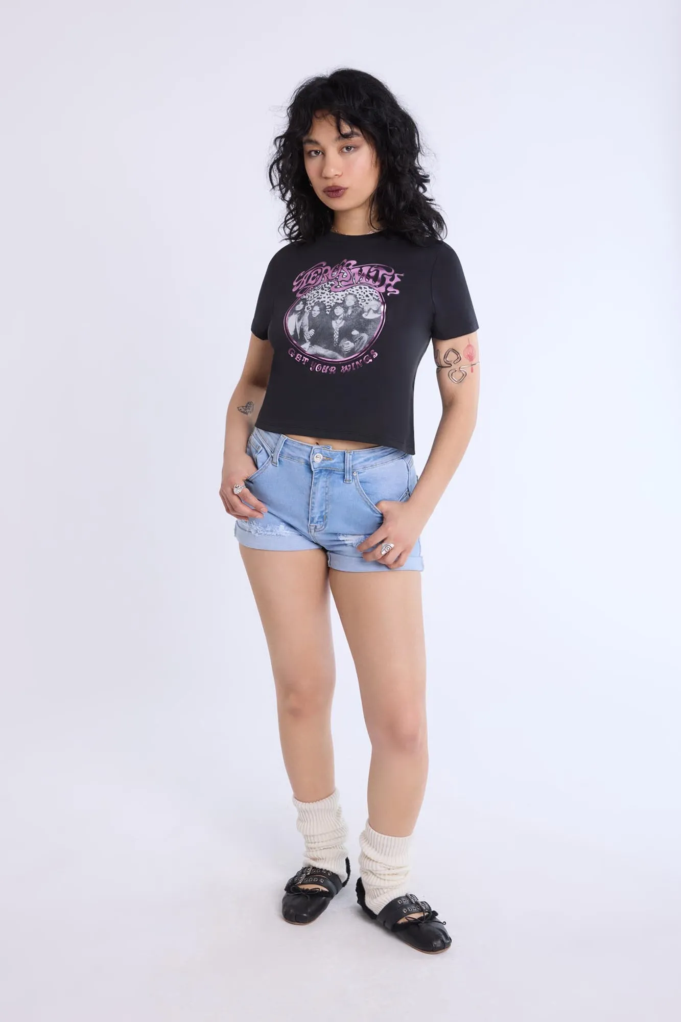 Womens Aerosmith Foil Graphic Baby Tee