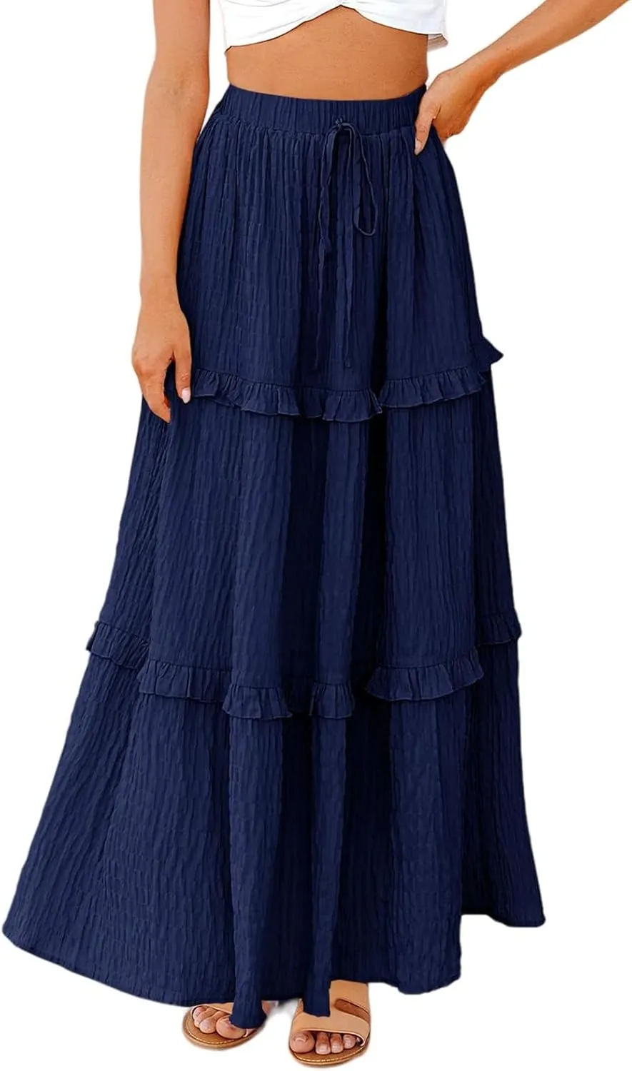Womens Boho Floral Wrap Maxi Skirt High Waist Pleated A-Line Flowy Swing Line Maxi Long Skirt Beach Skirts