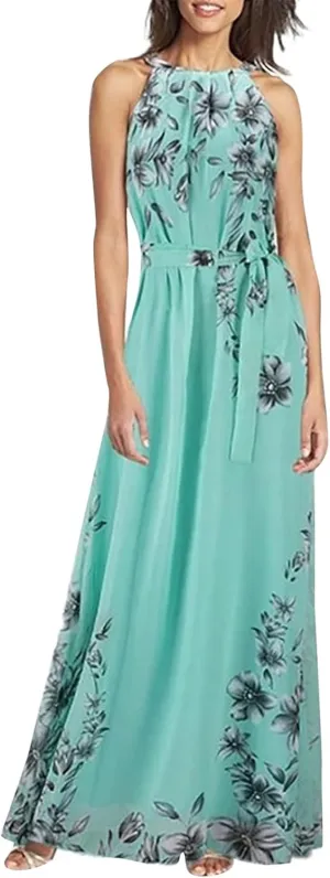 Women's Casual Summer Dresses Maxi Sleeveless Dresses 2024 Floral Printed Long Dress Tea Party Vestidos, S-6XL