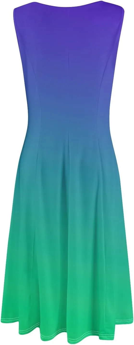 Womens Cocktail Sundresses,Formal Crew Neck Plus Size A Line Midi Dresses Casual Floral Smocked Flowy Tank Dress