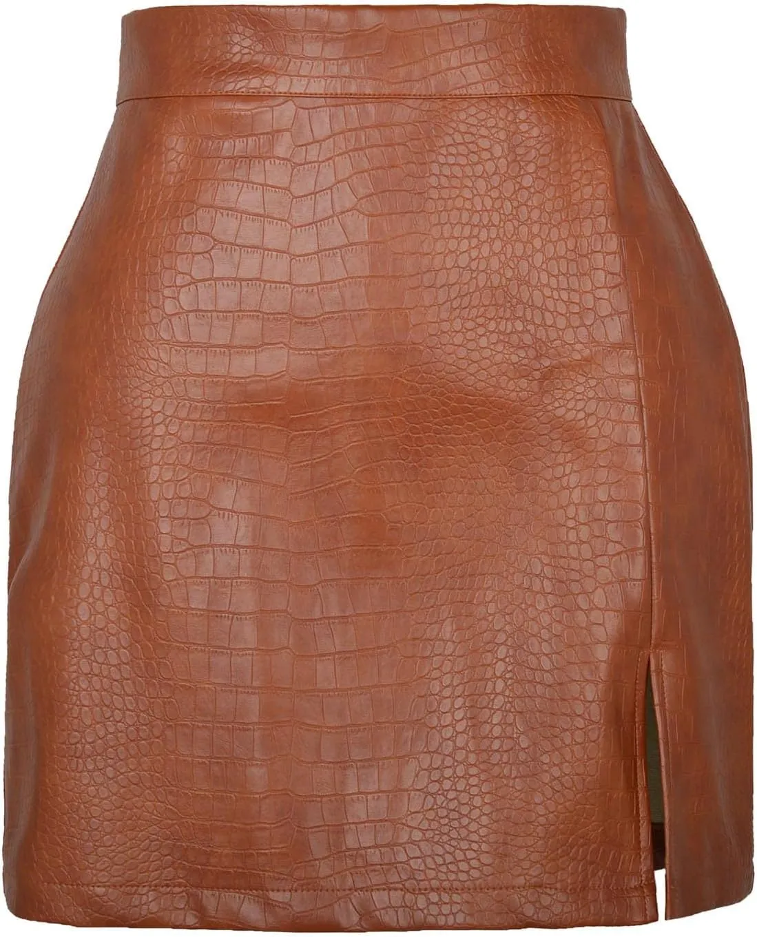 Women's Faux Leather Skirt High Waisted Split Hem Short PU Leather Skirt Party Night Out Bodycon Pencil Mini Skirts