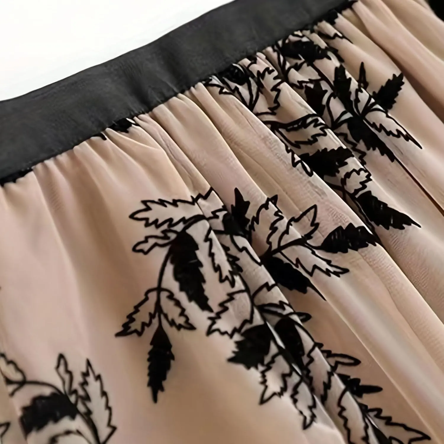 Womens Floral Embroidery Midi Skirts Dressy Elastic High Waisted A Line Cute Layered Fairy Mesh Tulle Pleated Skirt