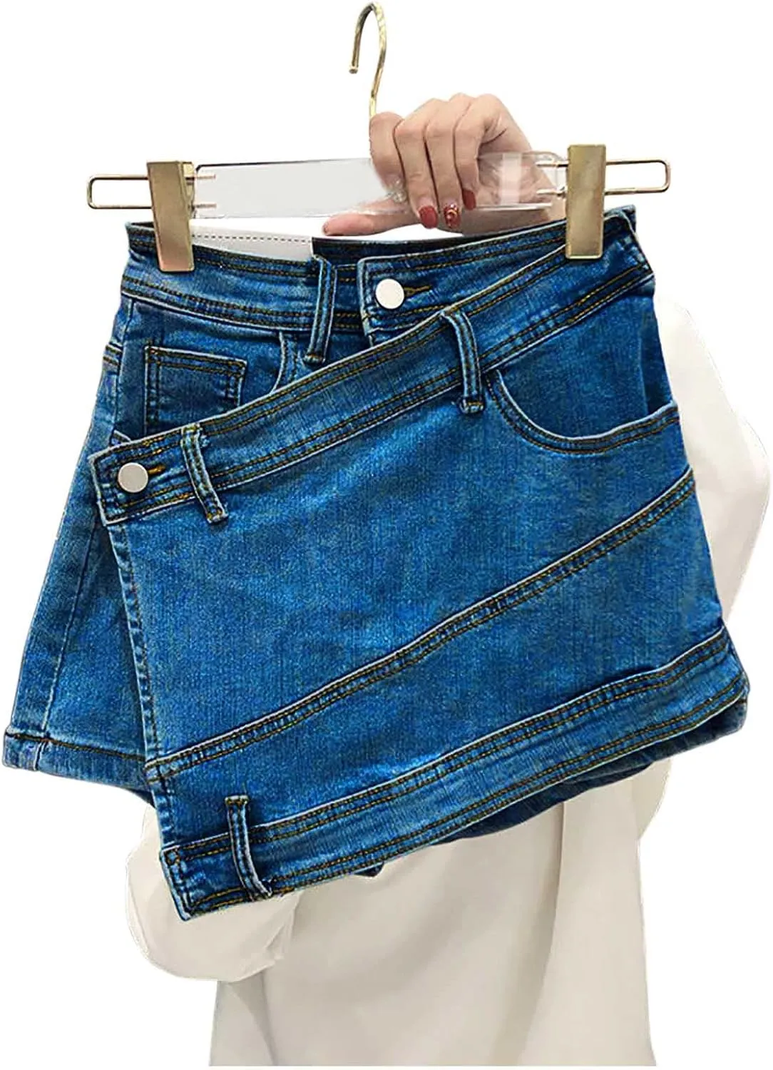 Women's High Waisted Jean Skirts Irregular Hem Slim Fit Denim Mini Skirt Y2K Mini Cargo Skirt Vintage Streetwear