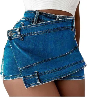 Women's High Waisted Jean Skirts Irregular Hem Slim Fit Denim Mini Skirt Y2K Mini Cargo Skirt Vintage Streetwear