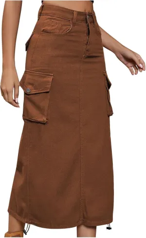 Womens Loose Fit Denim Skort for Women Midi Knee High Pleated Western High Cut Tie Knot Smocked Plain 2024 Y2K