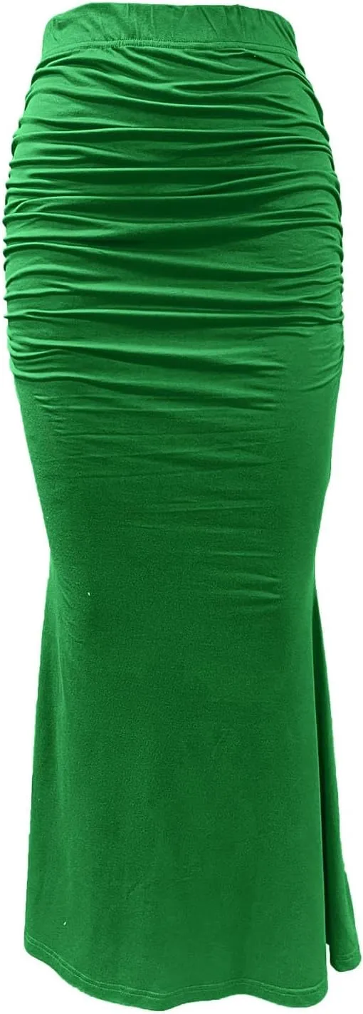 Womens Maxi Bodycon Long Skirt Dressy Elegant High Waisted Ruffle Ruched Flowy Mermaid Skirts Evening Party Clubwear