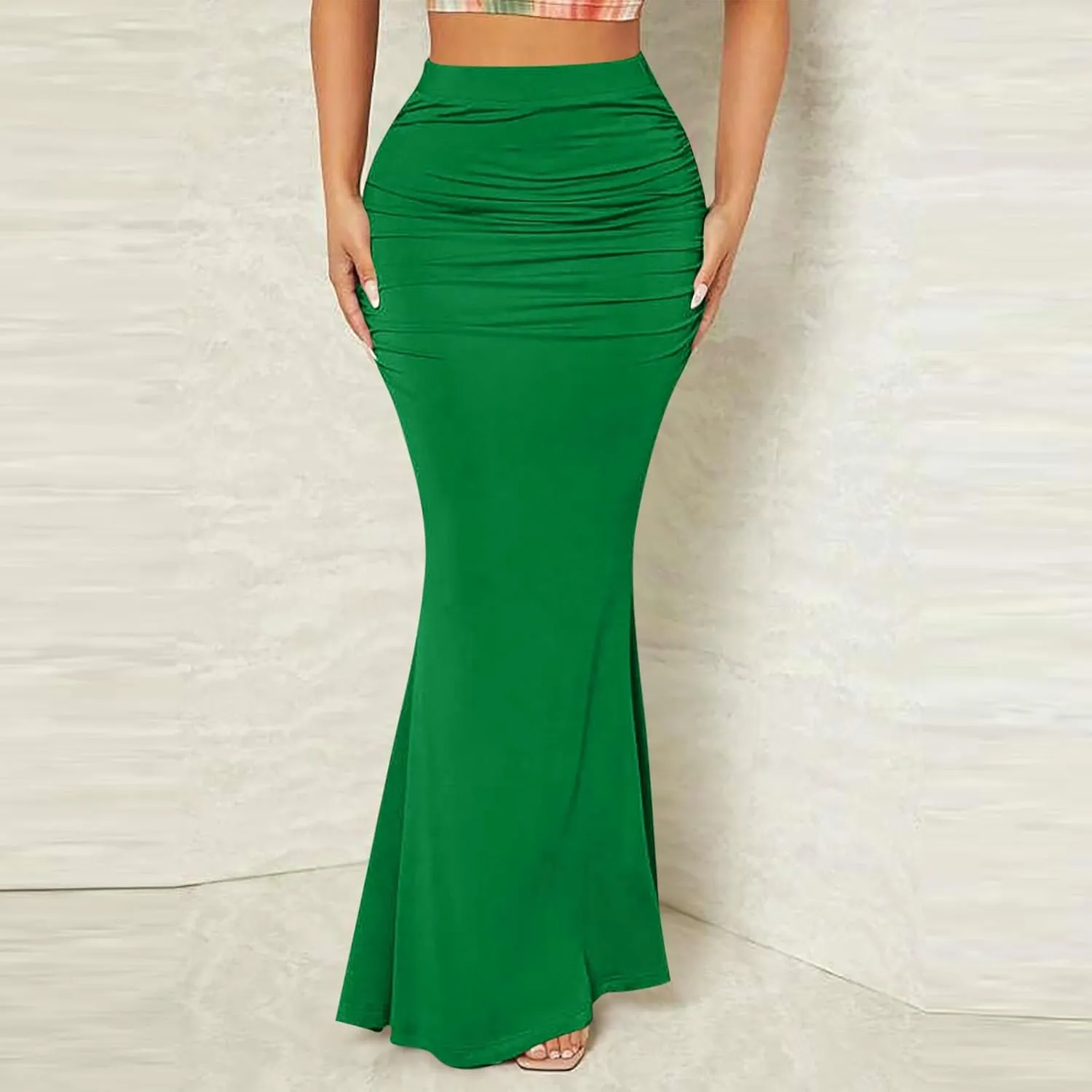 Womens Maxi Bodycon Long Skirt Dressy Elegant High Waisted Ruffle Ruched Flowy Mermaid Skirts Evening Party Clubwear