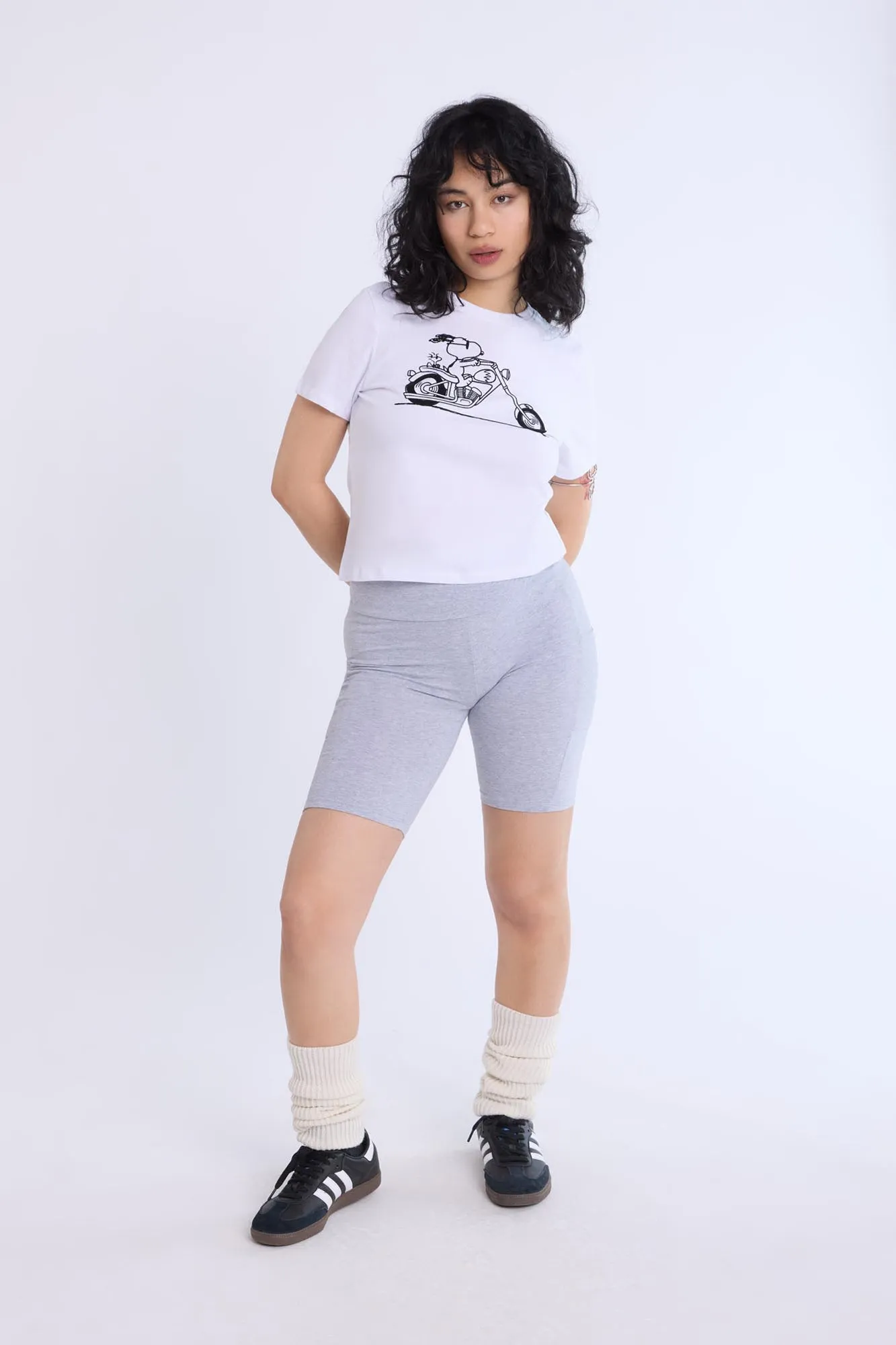 Womens Motorcycle Snoopy Graphic Baby Tee
