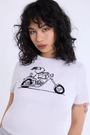 Womens Motorcycle Snoopy Graphic Baby Tee