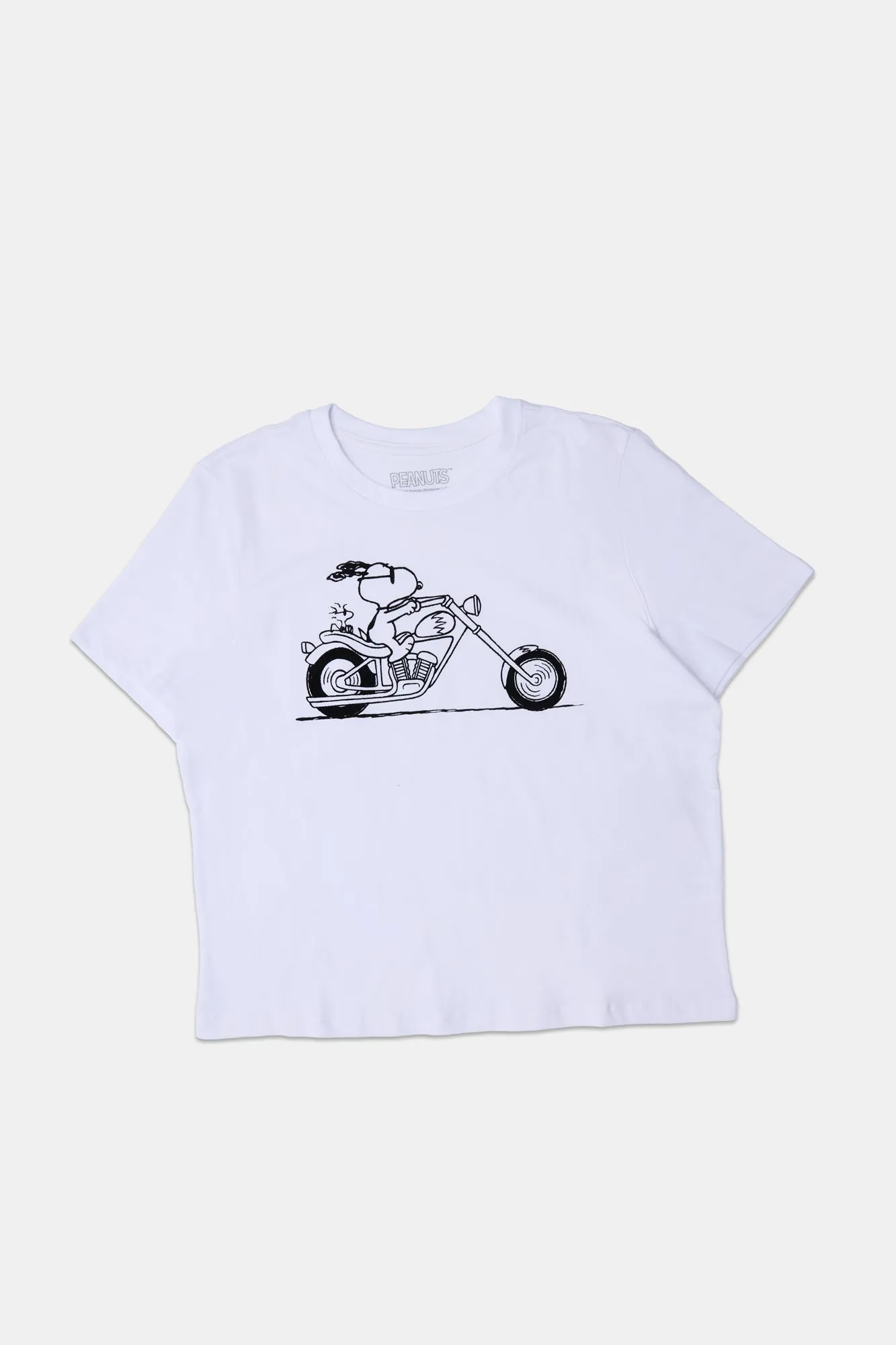 Womens Motorcycle Snoopy Graphic Baby Tee