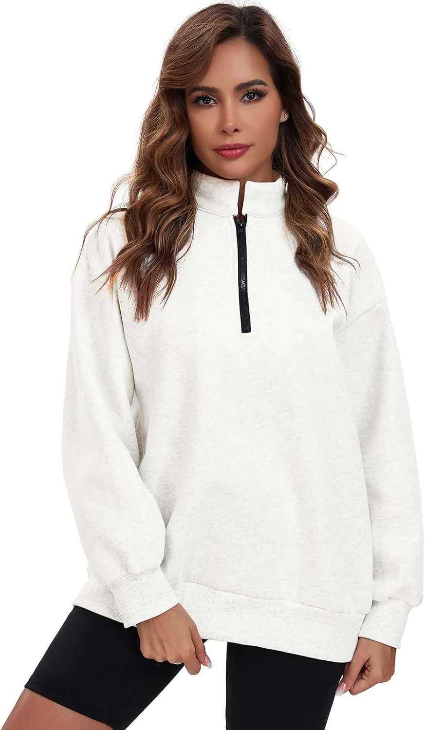 Womens Oversized Sweatshirts Hoodies Fleece Half Zip Pullover Top Casual Long Sleeves Trendy Fashion Outfit Clothes