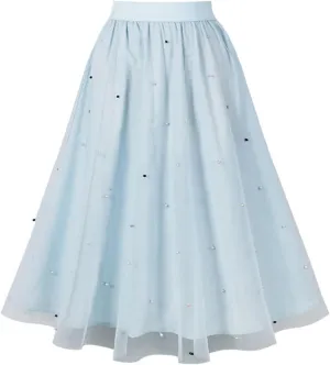 Women's Party Cocktail 2024 Summer Fairy Skirt Elastic High Waist Pleated Mesh Flowy Layered A-Line Tulle Midi Skirts
