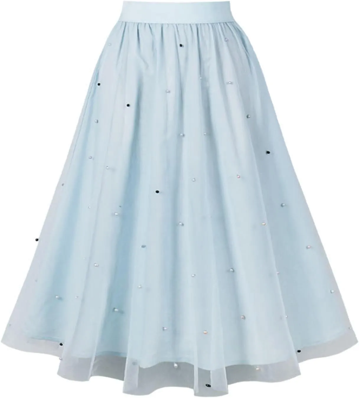 Women's Party Cocktail 2024 Summer Fairy Skirt Elastic High Waist Pleated Mesh Flowy Layered A-Line Tulle Midi Skirts