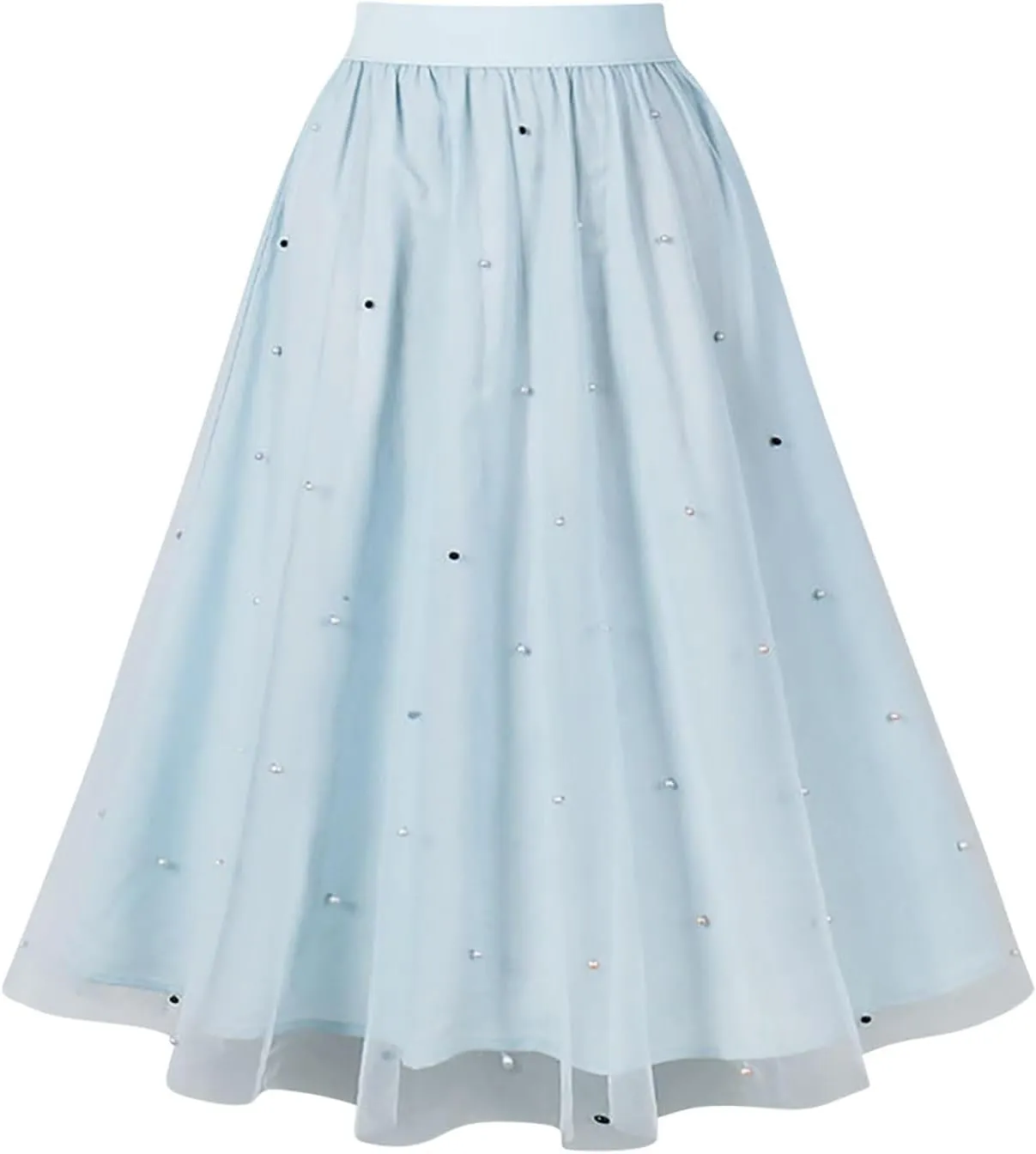 Women's Party Cocktail 2024 Summer Fairy Skirt Elastic High Waist Pleated Mesh Flowy Layered A-Line Tulle Midi Skirts