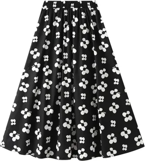 Womens Retro Skirt Midi Skirts for Women Floral Printed Midi Skirt High Waisted A Line Skirt Elastic Waist Skirt