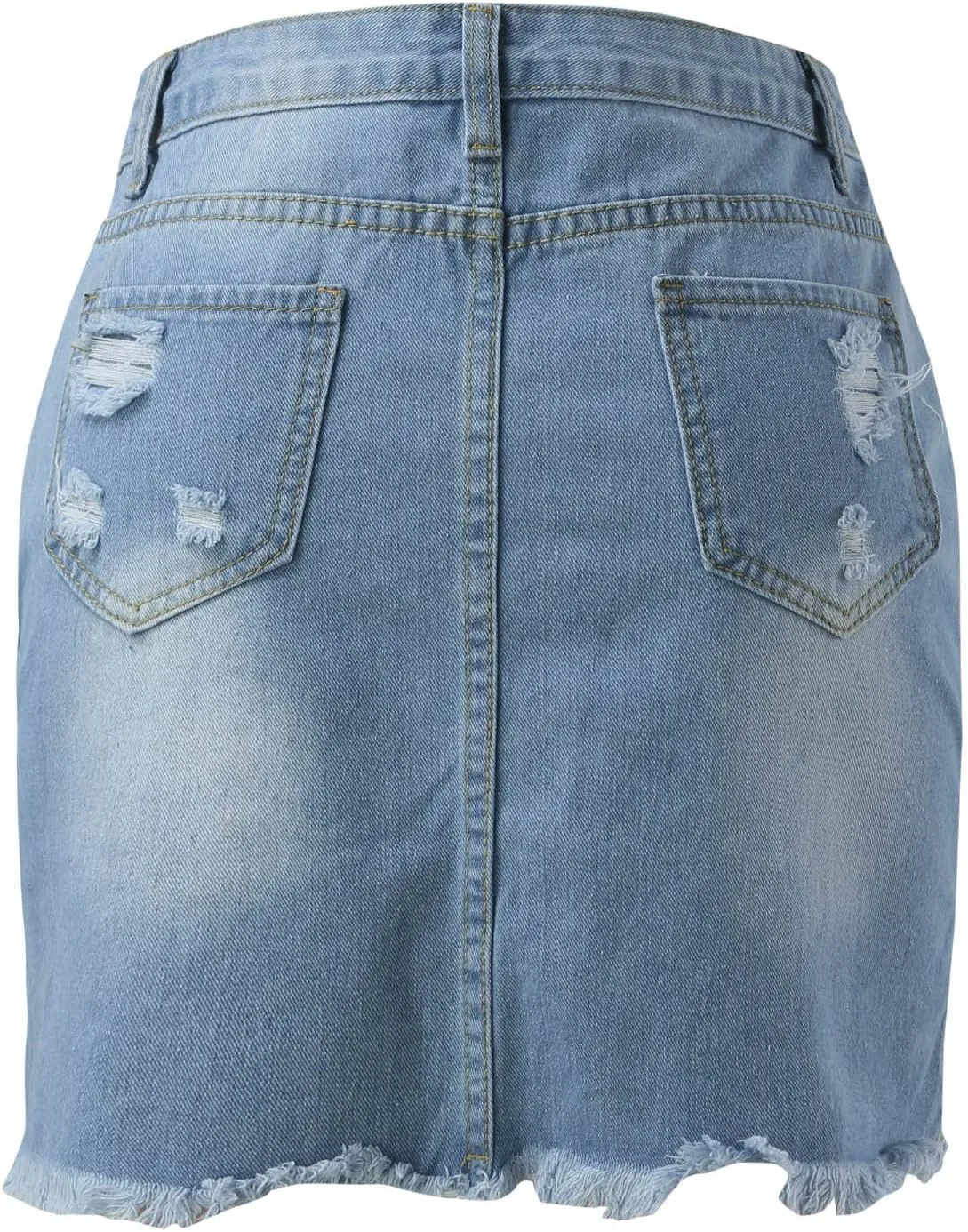 Women's Ripped Bodycon Denim Skirts Casual High Waisted Button Raw Hem Jean Skirt A-Line Pencil Jeans Mini Skirts in Shorts