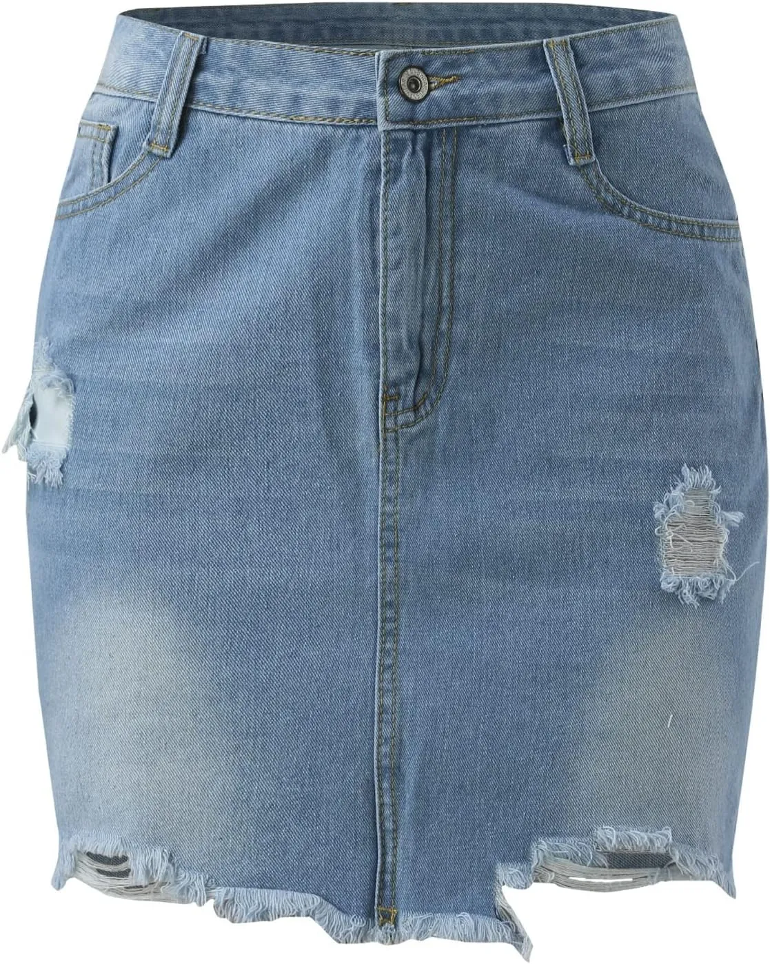 Women's Ripped Bodycon Denim Skirts Casual High Waisted Button Raw Hem Jean Skirt A-Line Pencil Jeans Mini Skirts in Shorts