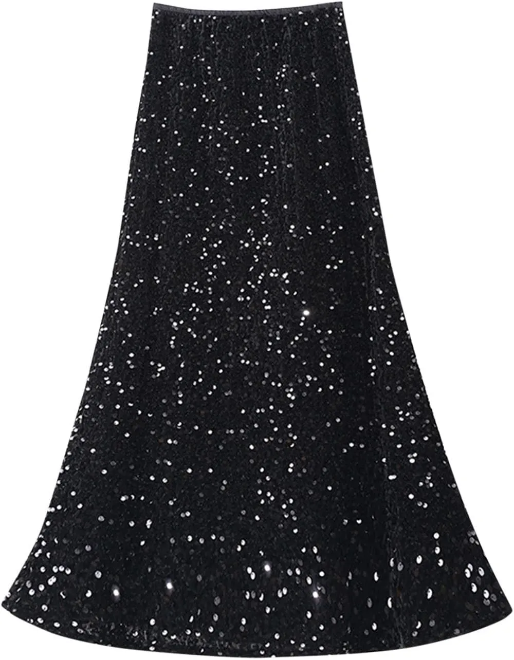 Women's Sequin Maxi Skirts Elastic High Waist Bodycon Long Mermaid Skirt Flared Wedding Party Formal Prom Skirts