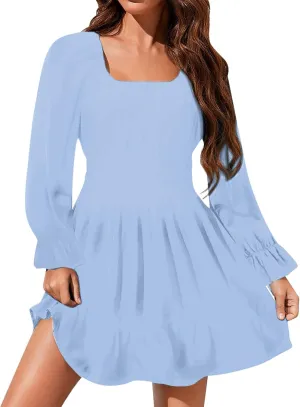 Women's Summer Dress Midi Floral Flutter Short Sleeve Casual Dresses Tiered Flowy Boho Beach Dress Tunic Holiday Dresses