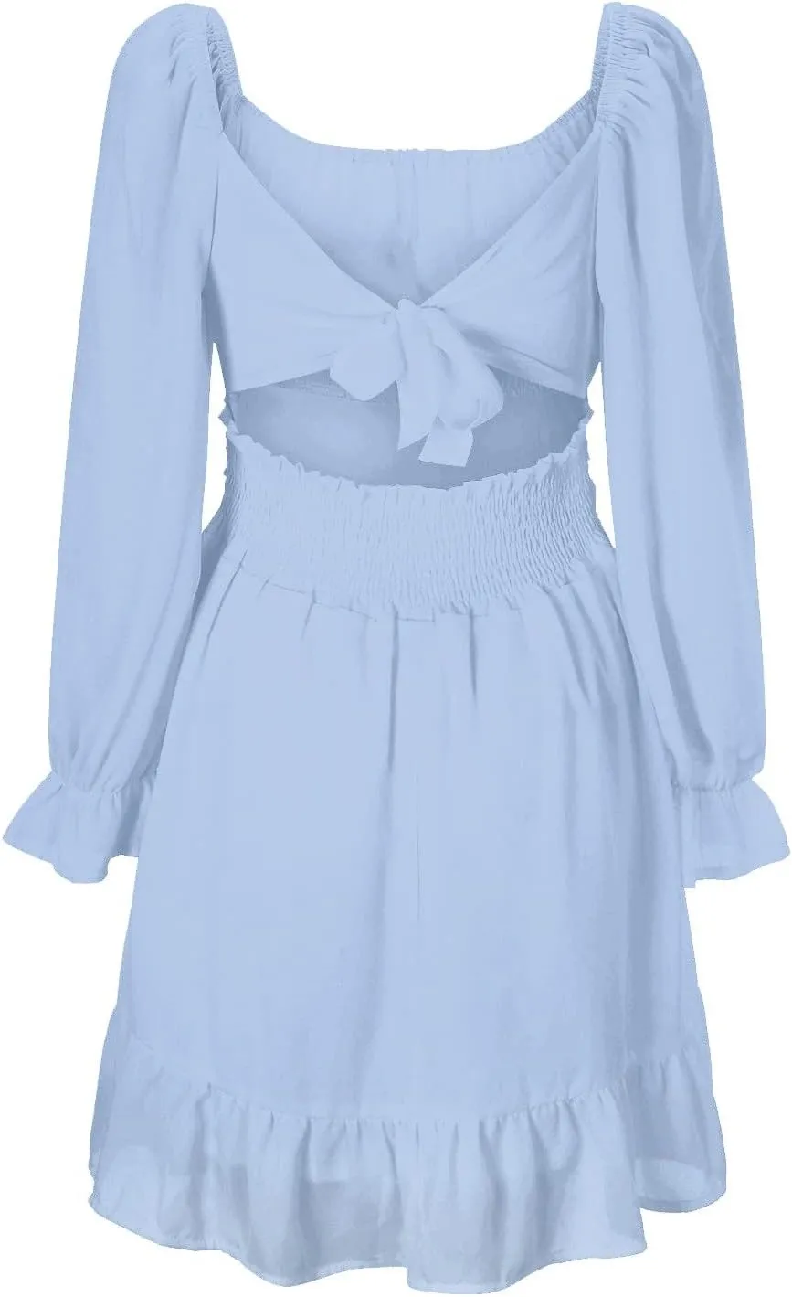 Women's Summer Dress Midi Floral Flutter Short Sleeve Casual Dresses Tiered Flowy Boho Beach Dress Tunic Holiday Dresses