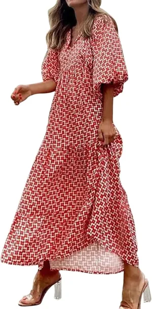 Womens Summer Mini Dress 2025 Casual Puff Sleeve Dresses A Line Bow Tie Front Loose Cute Babydoll