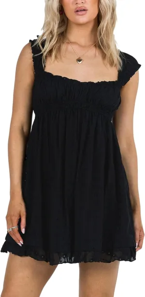 Women's Summer Y2k Mini Dress Floral Embroidery Ruffle Casual A Line Sundress Beach Club Streetwear