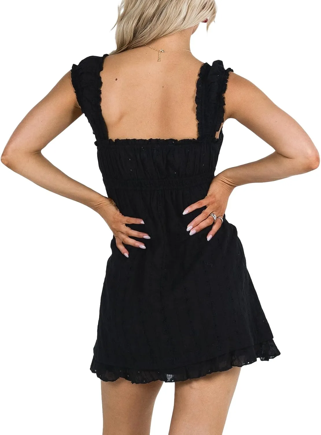 Women's Summer Y2k Mini Dress Floral Embroidery Ruffle Casual A Line Sundress Beach Club Streetwear