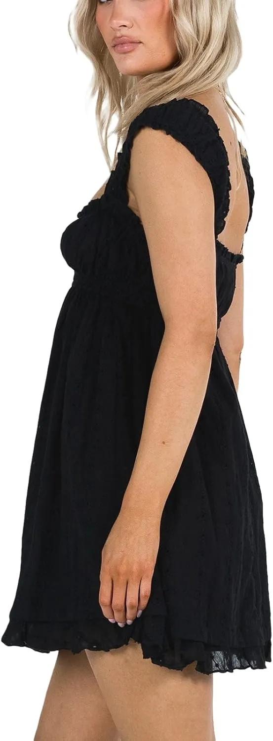 Women's Summer Y2k Mini Dress Floral Embroidery Ruffle Casual A Line Sundress Beach Club Streetwear
