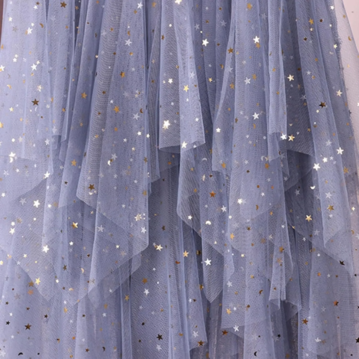 Womens Tulle Skirts Midi Elastic High Waist Pleated Mesh Flowy A-Line Party Long Tutu Skirts Asymmetrical Midi Length