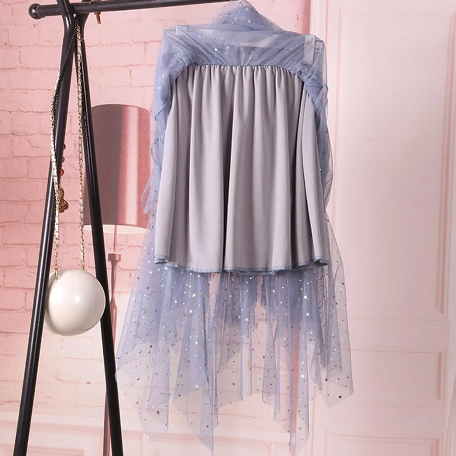 Womens Tulle Skirts Midi Elastic High Waist Pleated Mesh Flowy A-Line Party Long Tutu Skirts Asymmetrical Midi Length